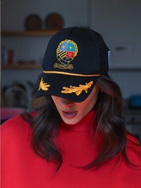 Yellow The Label ⚜️ NEW Herald Crest Black Trucker Hat Embroidered Gold Detail